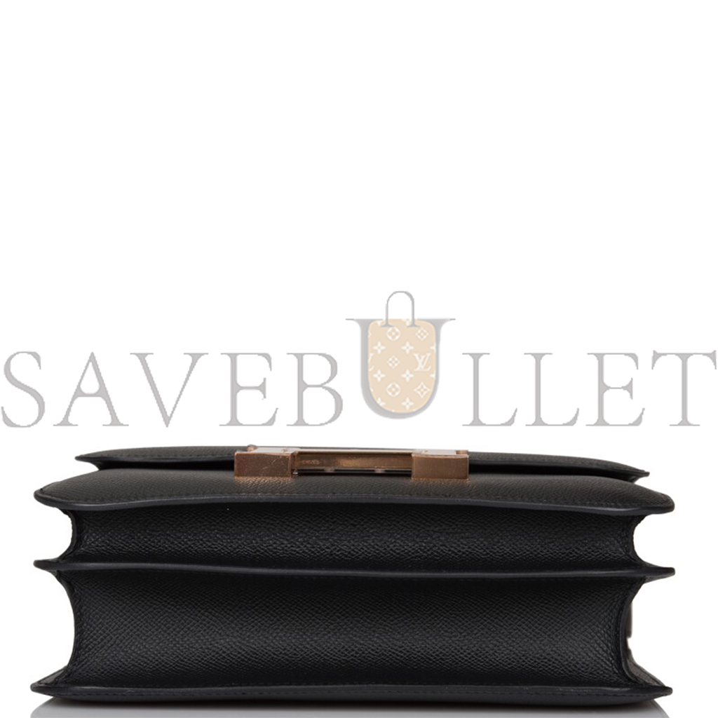 HERMES BLACK CONSTANCE 24 IN EPSOM LEATHER WITH ROSE GOLD HARDWARE (24*18*8cm)